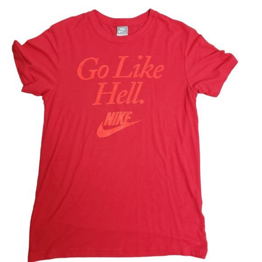 Vintage Nike Mens Size Medium Red Gray Tag Go Like Hell Ss T Shirt
